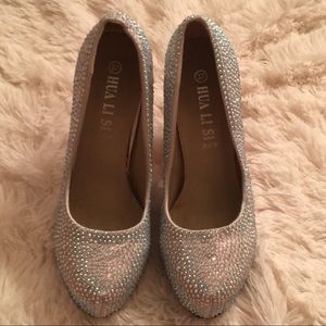 Silver rhinestone Stilettos